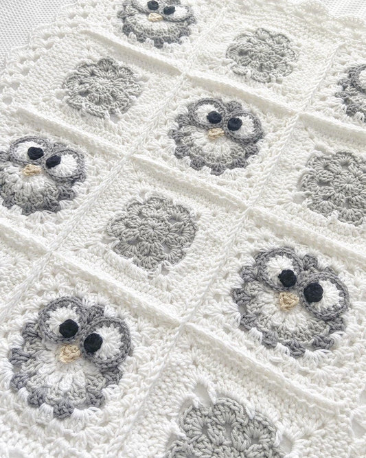 Owl Granny Square Blanket Crochet Pattern